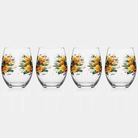 Betoverend boeket van gouden Rozen en hart Wijnglas Zonder Voet (Links)