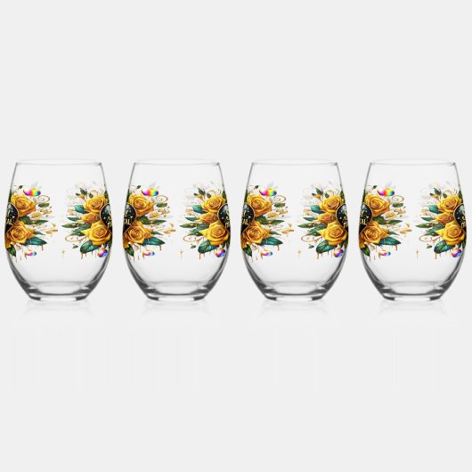 Betoverend boeket van gouden Rozen en hart Wijnglas Zonder Voet (Rechts)