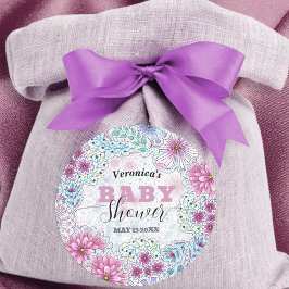 Betoverend Bohemian Meadow Flowers Baby shower Ronde Sticker