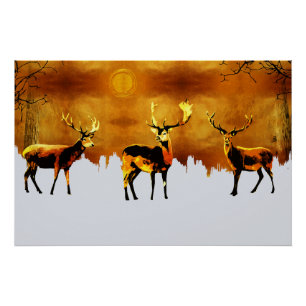 Betoverend Bos Trio: Oosterse Herten Kunst Perfect Poster