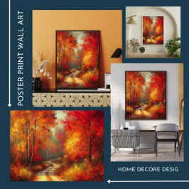 Betoverend Bospad Poster Rode Bomen Wonderland