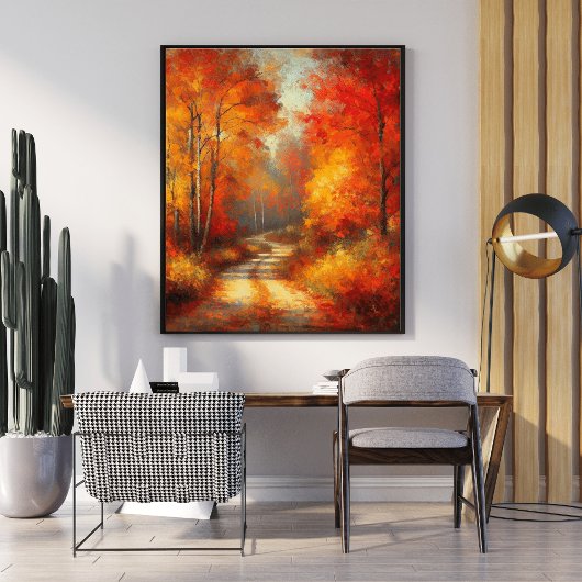 Betoverend Bospad Poster Rode Bomen Wonderland