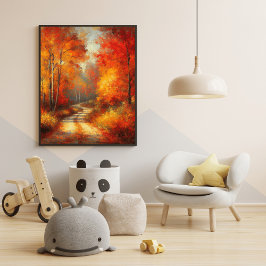 Betoverend Bospad Poster Rode Bomen Wonderland