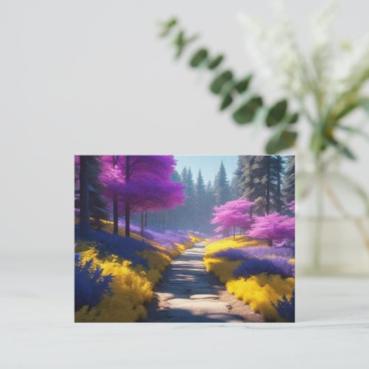 Betoverend bospad van gouden licht briefkaart (Staand voorkant)