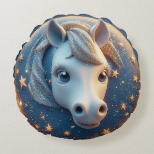Betoverend Cartoon Paard Portret Met Sterren Rond Kussen