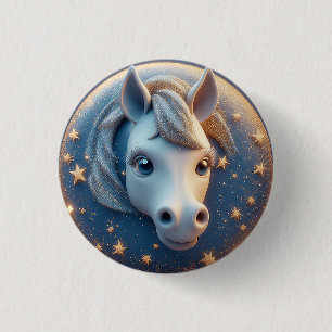 Betoverend Cartoon Paard Portret Met Sterren Ronde Button 3,2 Cm