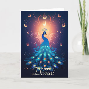 Betoverend Diwali Delight met blauwe Peacock🦚 Feestdagen Kaart