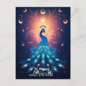 Betoverend Diwali Delight met blauwe Peacock🦚 Feestdagenkaart (Voorkant)