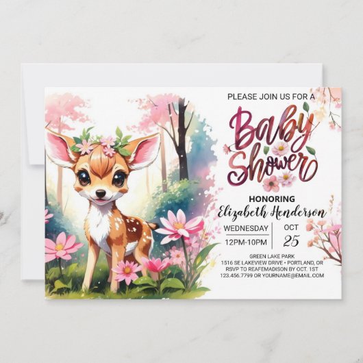 Betoverend Fawn Meisje Baby shower Kaart (Voorkant)