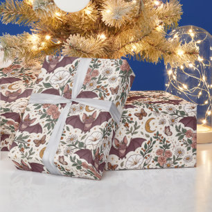 Betoverend gotisch vleermuizen maan bloemen inpakp cadeaupapier