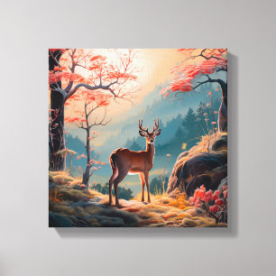 Betoverend herfst herten bos scene ontwerp canvas afdruk