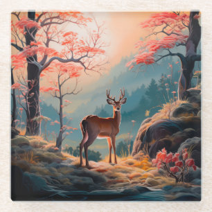 Betoverend herfst herten bos scene ontwerp glazen onderzetter