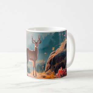 Betoverend herfst herten bos scene ontwerp koffiemok