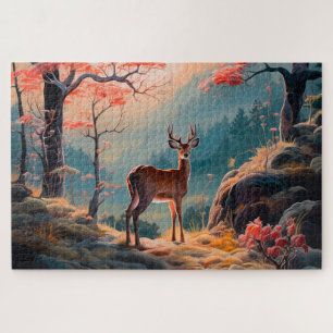 Betoverend herfst herten bos scene ontwerp legpuzzel