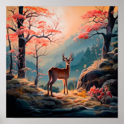 Betoverend herfst herten bos scene ontwerp poster (Voorkant)