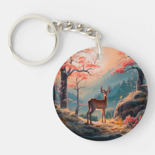 Betoverend herfst herten bos scene ontwerp sleutelhanger
