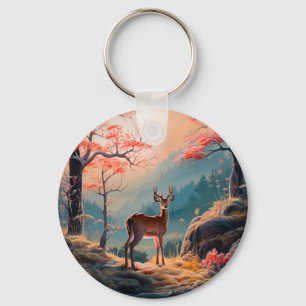 Betoverend herfst herten bos scene ontwerp sleutelhanger