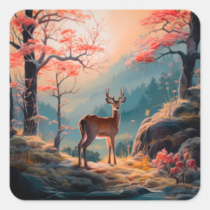 Betoverend herfst herten bos scene ontwerp vierkante sticker