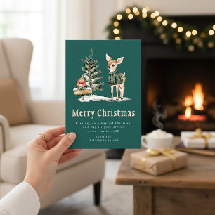 Betoverend herten besneeuwd kerstbos kaart