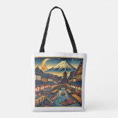 Betoverend Japans dorp onder maanlicht Fuji Tote Bag (Achterkant)