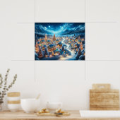 Betoverend Kerstmisdorp 's Nachts Poster (Keuken)