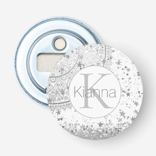 Betoverend Mandala gepersonaliseerde sterren Monog Button Flesopener (Voorkant)