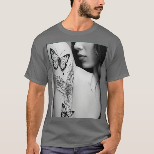 Betoverend meisje met vlinder en bloemen ontwerp T T-shirt (Voorkant)
