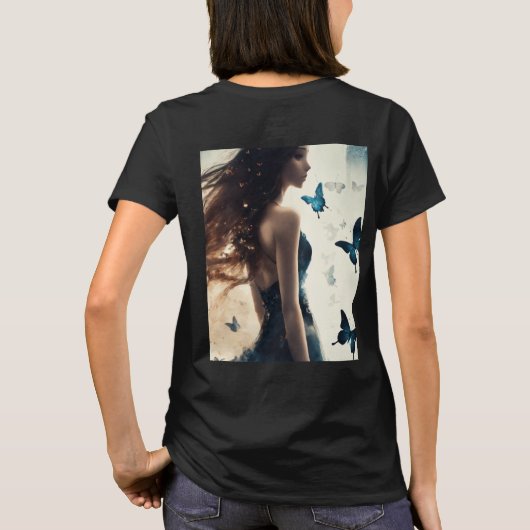Betoverend meisje met vlinder en bloemen ontwerp T T-shirt (Achterkant)