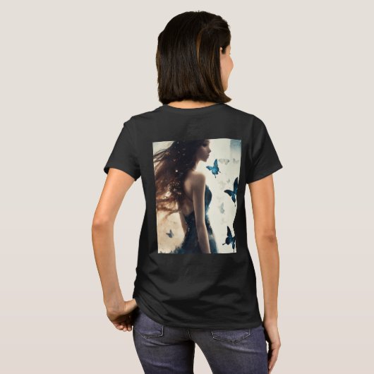 Betoverend meisje met vlinder en bloemen ontwerp T T-shirt (Achterkant volledig)