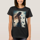 Betoverend meisje met vlinder en bloemen ontwerp T T-shirt (Voorkant)
