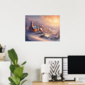 Betoverend met sneeuw bedekt dorp poster (Thuiskantoor)