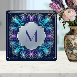 Betoverend  Monogram Teal Paarse Krullen Decoratie Tegeltje