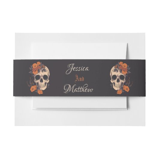 Betoverend Oranje boeket op Cream Skull Uitnodigingen Wikkel (Voorkant Voorbeeld)