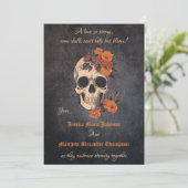 Betoverend Oranje boeket op Cream Skull Wedding Kaart (Staand voorkant)