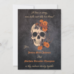 Betoverend Oranje boeket op Cream Skull Wedding Kaart