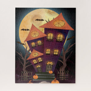 Betoverend Paarse Maan Spooky House Halloween Legpuzzel