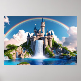Betoverend Regenboog Kasteel & Watervallen Poster