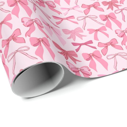 betoverend roze strikpatroon cadeaupapier (Rol Hoek)