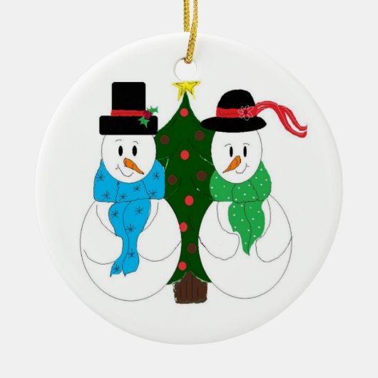 Betoverend Sneeuwkoppel Keramisch Ornament (Voorkant)