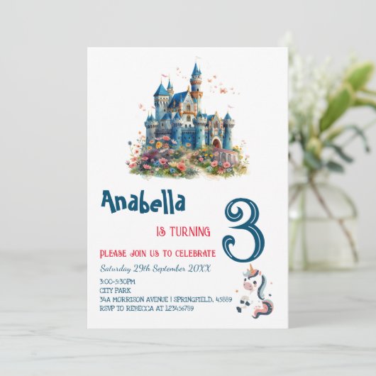 Betoverend sprookje Eenhoorn Kids Verjaardagsfeest Kaart (Staand voorkant)