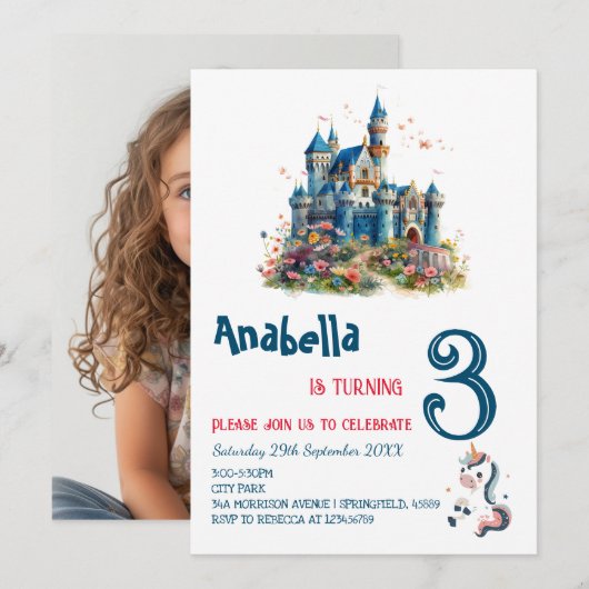 Betoverend sprookje Eenhoorn Kids Verjaardagsfeest Kaart (Voorkant / Achterkant)