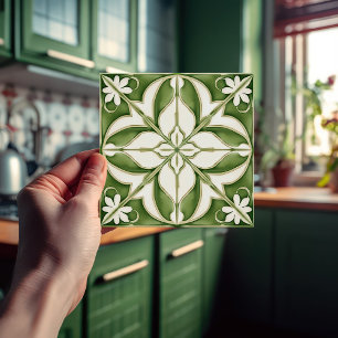 Betoverend Symmetrisch Olijfgroen Peridot Bloemmot Tegeltje