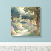 Betoverend Waterverf pad door weelderige Bossen Canvas Afdruk (Insitu (Houten vloer))