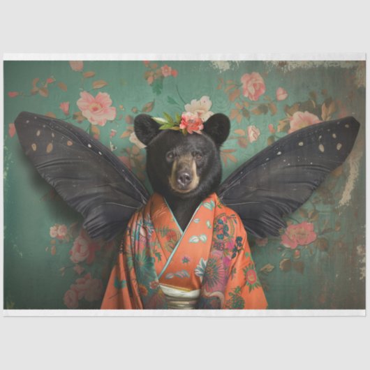 Betoverend zwart bloemig Beer decoupage Tissuepapier (Voorkant)