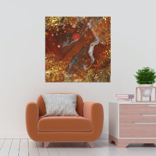 Betoverende Abstracte Donkerrode Goud Compositie Canvas Afdruk