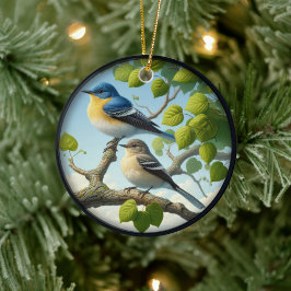 Betoverende Acadian Flycatchers Scene Kerstmis Keramisch Ornament