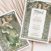 Betoverende Art Nouveau Bloemen Trouwmenu Kaart
