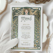 Betoverende Art Nouveau Bloemen Trouwmenu Kaart