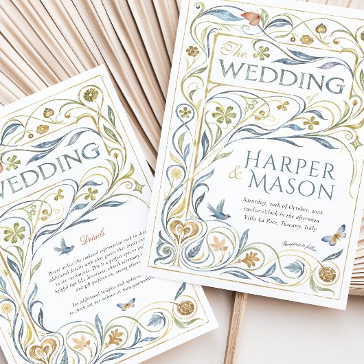 Betoverende Art Nouveau Floral & Fauna bruiloft Kaart