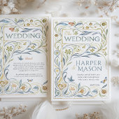 Betoverende Art Nouveau Floral & Fauna bruiloft Kaart